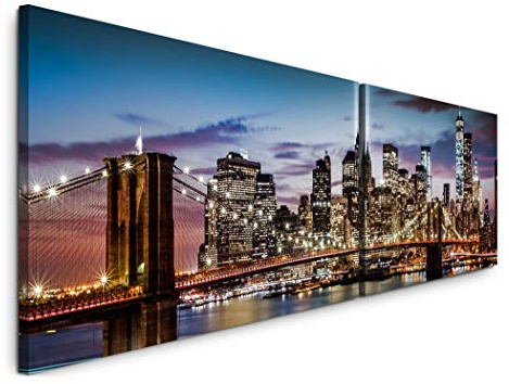 Paul Sinus Art New York City Skyline 180x50cm - 2 Wandbilder je 50x90cm - Kunstdrucke - Wandbild - Leinwandbilder fertig auf Rahmen