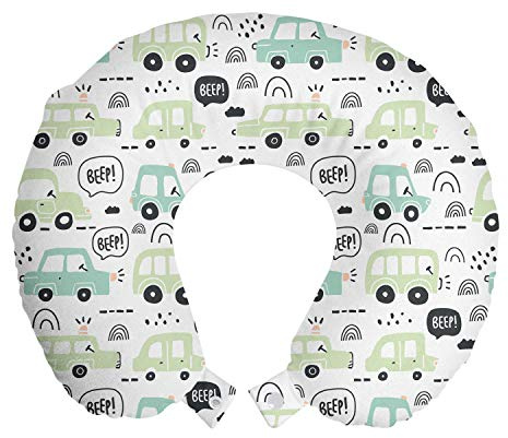 ABAKUHAUS Infantile Cuscino da Viaggio, Traffico Auto Beep guida, Accessorio in Schiuma di Memoria per Viaggio, 30 cm x 30 cm, Grigio scuro e verde chiaro