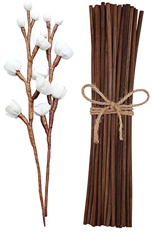 jecengs 100pcs Brown Natural Reed Diffuser Sticks add 2 Pcs Sola Flowers 10 Inch Natural Rattan Wood Sticks Aromatherapy Sticks Replacements Stick