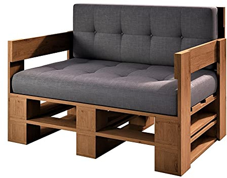 sunnypillow palettenmöbel Europaletten Indoor und Outdoor - Lounge gartenmöbel Holz gartenmöbel Set Lounge möbel Terrasse Balkon loft Stil Paletten Palette (Eiche Sofa 120 x 80 cm Höhe : 30cm)