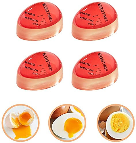 Lot de 4 minuteurs à œufs en résine respectueuse de l'environnement à changement de couleur - Réutilisables - Sûrs et durables - Pour la cuisine - Cadeau et la maison - Rouge