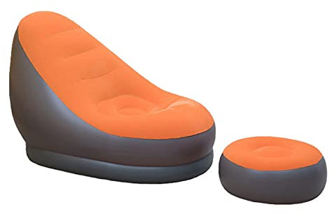 KAISUN Aufblasbarer Loungesessel mit Fußschemel, Aufblasbare Luftmatratze Klappsofa Lazy Sofa, Beflockt, Tragbar Sitzsack,für Den Außenbereich (Orange)