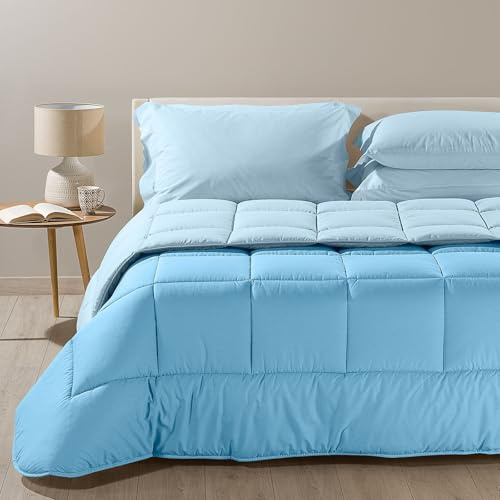 Caleffi 1003697 Cotone Bicolor Trapunta per Singolo Letto, Acquamarina (20412)