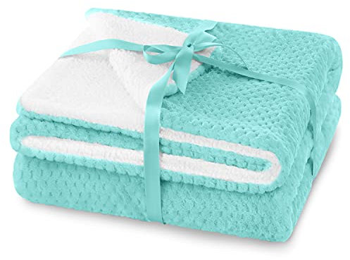 AmeliaHome Shleepy - Coperta morbida trapuntata, 130 x 180 cm, effetto pelliccia di agnello, colore: Turchese