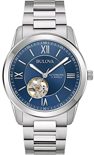 Bulova Herren Analog Mechanisch Uhr mit Edelstahl Armband 96A281, Silber