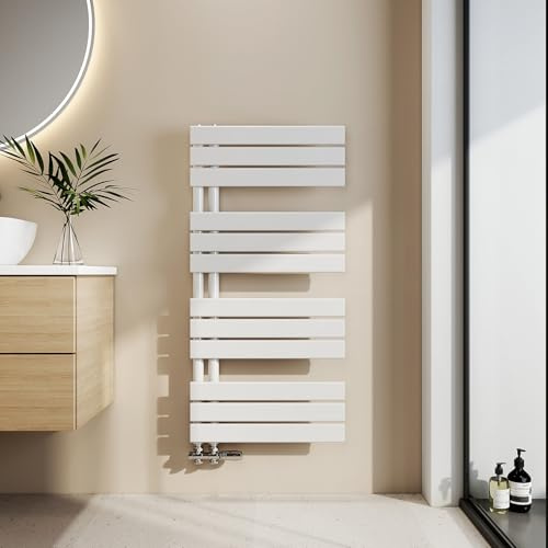 EMKE Toallero Baño Radiador Plano, 1041 x 500 mm, Blanco,529 W | secador de Toallas con conexión Lateral, radiador secador de Toallas de Agua Caliente,toallero de Paneles