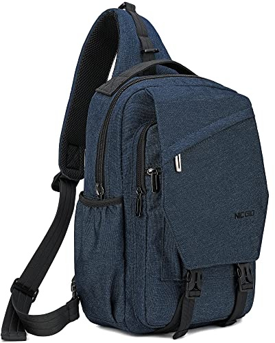 NICGID Sling Bag Rucksack, 33,8 cm (14,1 Zoll), Laptoptasche, Umhängetasche, Brust-Rucksack, Reisen, Outdoor, für Damen und Herren, Blau, 13.3-Inch, Reiserucksäcke