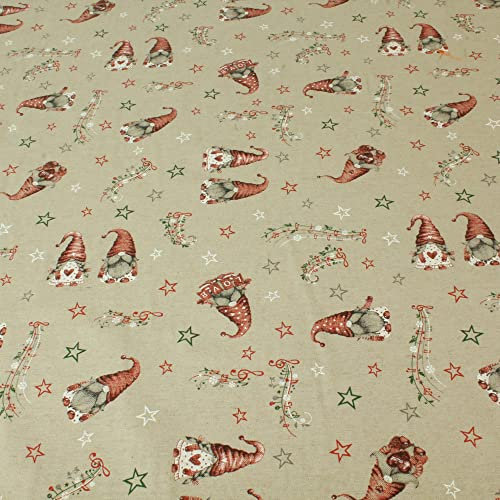 Weihnachtsstoff Wichtel Sterne Noten – Stoff Meterware 140 cm breit – Baumwollmischgewebe festlich & pflegeleicht – für Tischdecken, Vorhänge, Kissen & Deko