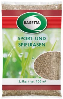 Rasetta Rasensamen Grassamen Sport-u. Spielrasen 2,5 kg für ca. 100qm - äußerst robust und strapazierfähig