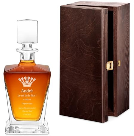 Maverton Carafe à whisky pour homme, 0,8l Décanteur gravé | Avec motif décoratif, Carafe en verre pour connaisseur, avec personnalisation, pour anniversaire, pour lui, fete