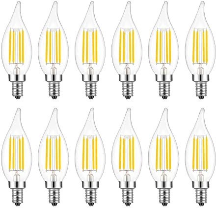 Lamsky E14 LED Bulb European Base 4W LED Chandelier Light Bulbs Dimmable 40W Equivalent,Flame Tip Candelabra LED Bulbs,110V 4000K Neutral White,12 Pack