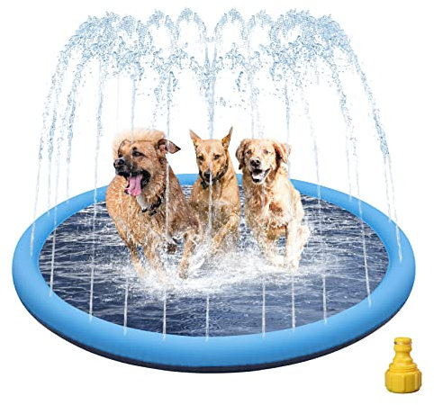 Hundepool, 170cm Sprinkler Matte Hund Splash Pad, Wasserspielmatte Hund Wassermatte, Verdickt rutschfest Planschbecken Hund, Hundeplanschbecken, Hundepool für GroßE, Sprühmatte für Haustiere