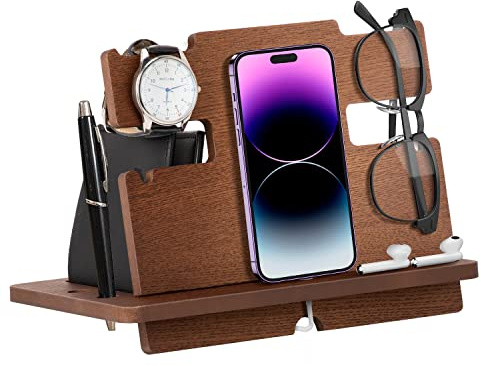 Cadeau Homme Noel Multifonction Organiseur de Bureau en Bois Support de Telephone Bureau Fete des Peres Cadeau pour Papa Organiseur de Table Cadeau Anniversaire Homme Idee Cadeau Saint Valentin Homme