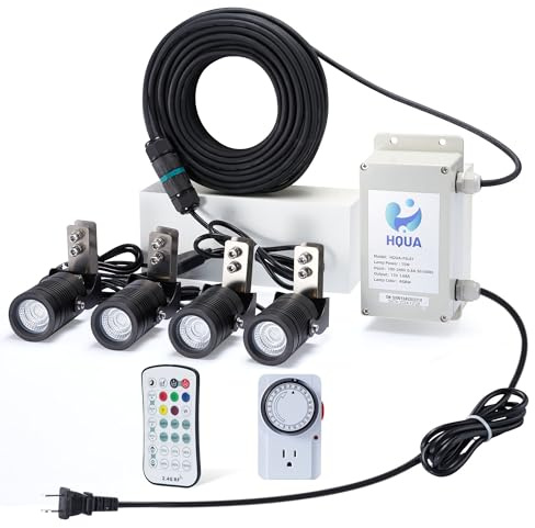 HQUA FSL01 120V AC LED RGB Color-Changing LED Fountain Light Sets, 4 Light Sets,with 100” Cord for HQUA-FS01 HQUA-FS02 Large Pond Floating Fountain