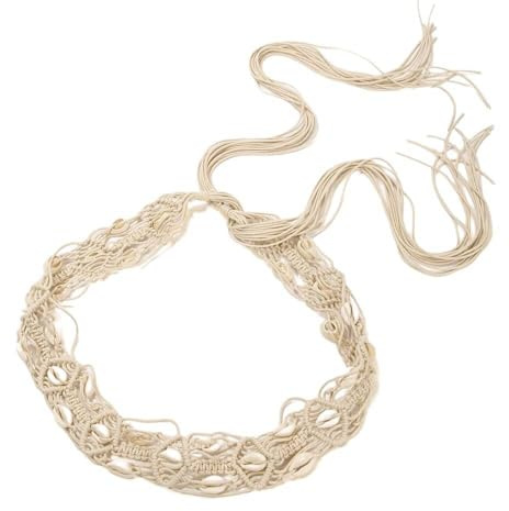Dambälte boho-bälte flätat bälte av bomullsrep med musslor, tofs bälte för kvinnor klänningar flätat midjebälte vävt tofs kedja bälte bälte för jeansklänning, beige A