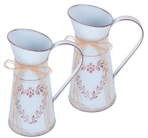 Didiseaon 2pcs Flower Buckets: Vintage Floral Buckets Container Heart-Shaped Farmhouse Milk can for Home Garden Indoor Decor and Floral Arrangements