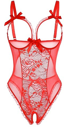 Avidlove Teddy Lingerie For Women One-Piece Lace Babydoll Bodysuit Nightie Red X-Large