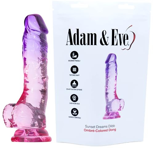 Adam & Eve Sunset Dreams Dildo 7.5 in. Multicolor Flexible Realistic Dildo with Firm Shaft Veins Balls & Suction Cup Base for Hands Free Play Soft & Fleshy Insertable Phallic Head for Girthy Pleasure