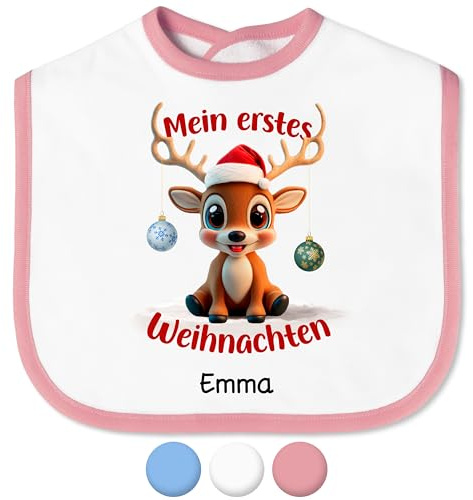 True Statements Baby-Lätzchen „Mein erstes Weihnachten“ personalisiert mit Namen für Mädchen & Jungen - Klettverschluss – Spucktuch Latz Kinderlätzchen – Geschenk Weihnachten