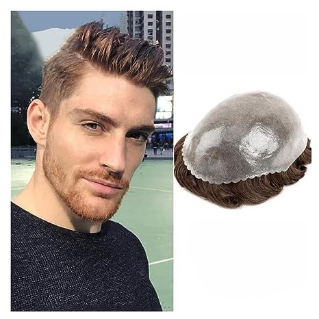 Pelucas para Hombre Tupé for hombres Cabello humano Piezas de cabello, Tupé for hombres 0.08 mm Pu Base de piel Toupee 7.5 pulgadas Pelucas duraderas for hombres Línea de cabello natural Unidad de sis