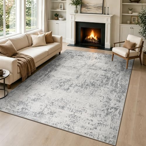 Capslpad Grau Abstrakt Teppich Wohnzimmer 120x180cm rutschfest Kurzflor Kunstwolle Schlafzimmer Teppich Waschbar Minimalistisch Bettvorleger Teppiche für Wohnzimmer Schlafzimmer Büro Bereich Dekor