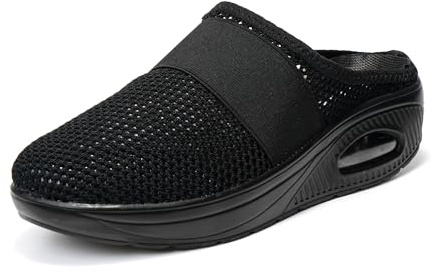 JOMIX Pantofole Donna Estive Traspiranti Zeppa Basculanti Ciabatte Ortopediche Chiuse Leggere con Suola Ammortizzata ad Aria Scarpe Senza Lacci da Casa Comode SD2443 Nero 41