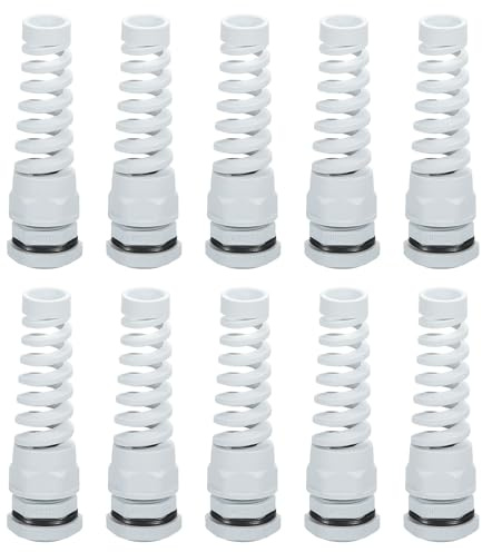 QUARKZMAN 10pz Passacavo Impermeabile, M20 Spirale in Nylon Corda Pigtail Set Pressacavo Elettrico per 10-13mm Fissaggio Cavi con Filettatura Metallico, Bianco