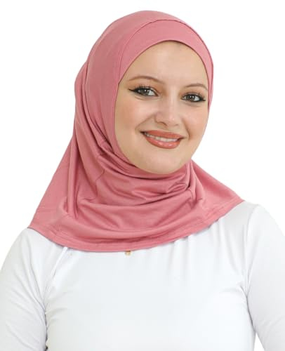 Prien Sport Instant Hijab för kvinnor, muslimsk bomullsturban, mjuk huvudscarf, redo att bära hijabs bönkläder, islamisk klädsel, Dammig ros, one size