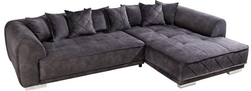 Riess Ambiente Modernes XXL Ecksofa DECADENCIA - 320cm - dunkelgrau Samt - Bigsofa inkl. Kissen