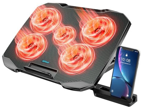 AIMIUZI Laptop Cooling Pad for Computer Laptop Cooler for 12-15.6 Inch Notebooks, Laptop Cooling Stand with 5 Quiet Fans, 5 Height Adjustable,2 USB Ports, Phone Stand