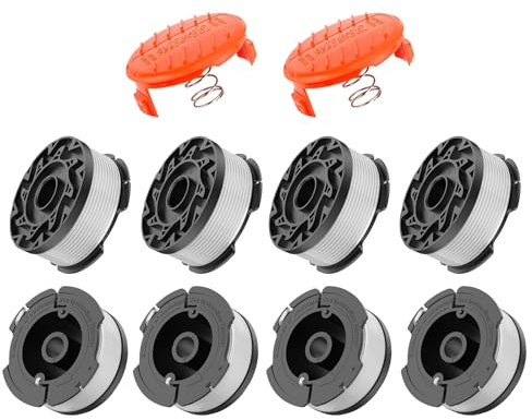 RISELION A6481 Rasentrimmer Spule Kompatibel mit Black und Decker Rasentrimmer, Länge 9,15 m, Durchmesser 1,6 mm (8 Trimmer Fadenspule + 2 Ersatz-Spulenabdeckung + 2 Feder)