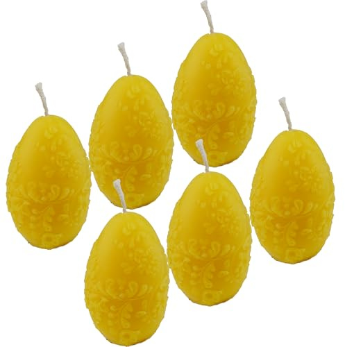 6 Kerzen Ei gemustert aus 100% reinem Bienenwachs