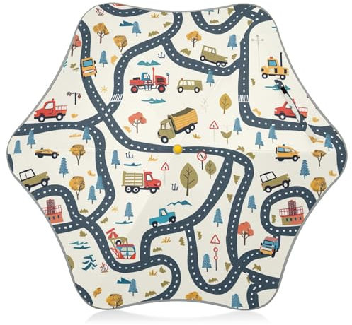 GAIREG Mädchen Regenschirme Winddicht Sonnenschirm, Cute Cartoon Traktoren-2, 35 Canopy, Cute Cartoon Traktor-2, 35 Canopy
