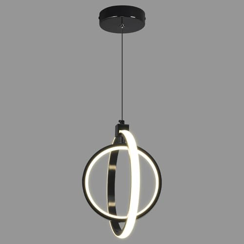 ZYBWL Moderne LED Pendelleuchte Galvanisierte Schwarze Runde Ring Pendelleuchte Höhenverstellbare Pendelleuchte Passend für Küche Insel Schlafzimmer Wohnzimmer Foyer(2-Ringe)