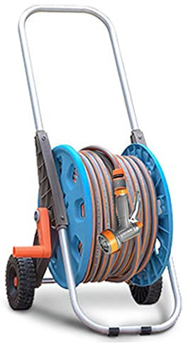 WTBHDUK Gartenschlauchwagen 50 m, Schlauchwagen mit Rädern, Gartenschlauchhalter, besonders stabil, für Garten, Rasen, Terrasse mit Schnellkupplung, Schlauchtrommel und Verstellbarer Düse