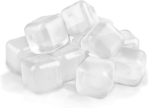 Cubitos de Hielo Reutilizables de Plástico – Pack de 20 Colores Surtidos | Sin BPA, No Diluye Bebidas | Ecológicos y Reutilizables para Whisky, Cócteles, Refrescos y Más (Trasparente)