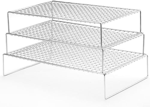Alanmoship Stainless Steel 3-Tier Cooling Rack Set Baking Tools Multi-Purpose Grid Racks For Cake Pastry BBQ Grilling Kitchen Accessories 39.8x24.9cm