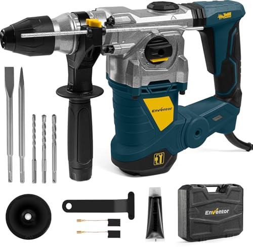 ENVENTOR SDS-Plus Bohrhammer, 1500W Schlagbohrmaschine, 6Joule Abbruchhammer mit Anti-Vibrationsgriff, Max 4500 BPM, 4 Funciones Kombihammer (Blau)