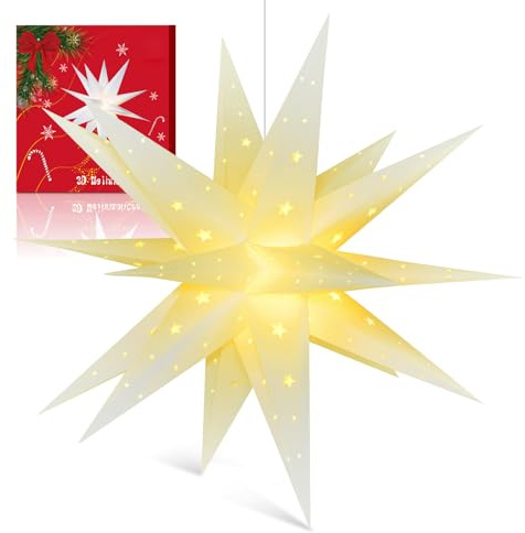 Sky angle 3D Weihnachtsstern Beleuchtet Batterie mit Timer für Fenster - 45cm Dekorieren von Weihnachtsbaum, Weiße led Weihnachtsstern für Innen, Außen, Innenhof, Balkon Und Garten