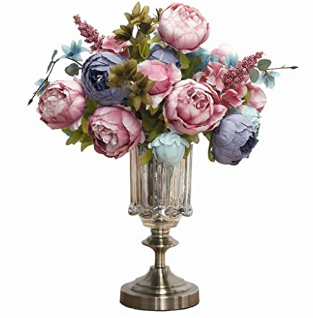 Fleurs artificielles avec Vase, Bouquets de mariée en Soie synthétique avec Verre, pour décoration de Table, de fête, de Patio ou de Mariage