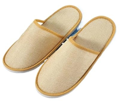 HKYBCF Tygtofflor 1 par resor spa hotell halkfria tofflor män kvinnor bomull linne flip flop skor full/halv inklusive gästsko, gUL, One Size