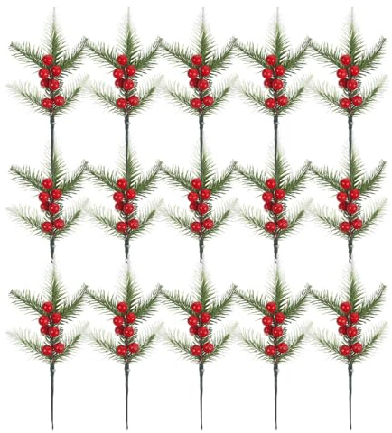 Toyvian 20pezzi Rami di Pino Artificiali Natalizi Steli di Cedro Finto Foglie Verdi Floreali Rametti di Cedro e Pino per Ghirlande Fai da Te Riempitivi per Vasi di Alberi di Natale