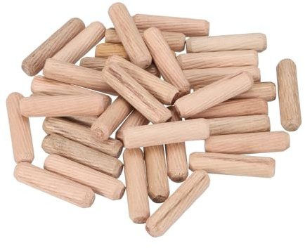 QUARKZMAN Clavijas De Madera 50 Piezas 10x40mm (0.39x1.57) Extremos Biselados Y Estriados Clavijas De Madera Dura Seca Para Carpintería Estantes Y Muebles