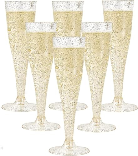 Alihoo Sektgläser aus Plastik, 30 Stück Durchsichtige Champagnergläser Plastik,Dessertbecher,Sektkelche 150ml, für Veranstaltungen, Hochzeit und Dusche Party Zubehör (30, Goldpunkt)