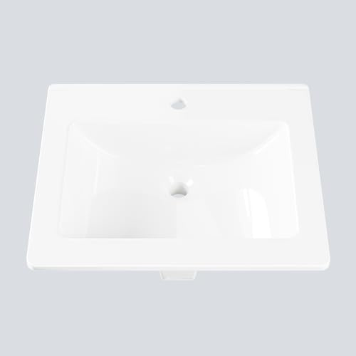 Garvee Vasque salle de bain rectangulaire en céramique blanche – 21x18 pouces, semi-encastrée ou à poser – Avec trop-plein et trou distinctif pour robinet – Design moderne – cUPC – Idéale petits