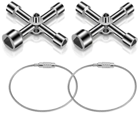 AVUELOI Llave cuadrada,2 unidades,4 vías 5 tallas,5-13mm,llave universal,caja eléctrica,gas,agua,contador,armario,plata,herramientas casa