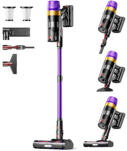 TVTAU Cordless Vacuum Cleaner, Self-Standing 620W 55KPA 75Min Runtime Stick Vacuum for Home, 1.8L Dust Cup, LED Display, Anti-Tangle, 8-Stage Filtration, for Hardwood Floor Carpet Pet Hair