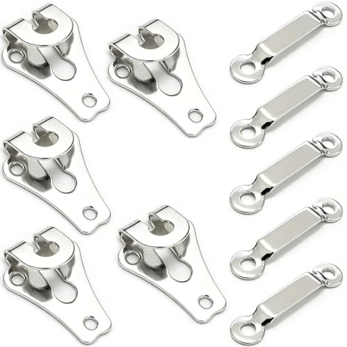 LIIMZII 5 Pack Trouser Fasteners Hook and Bar, Silver Stainless Steel Clothes Hooks and Eye Fastenings Clips, Sew on Eyes Fastener Closures for Repairing Sewing, Skirts, Dress, Trousers, Clothing