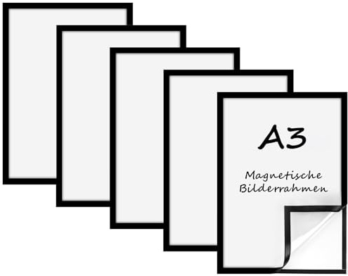 Generisch 5 Stück A3 Magnetrahmen Bilderrahmen, Selbstklebender Magnetischer Diamond Painting Rahmen, Wasserdichte, Transparente Magnetische für Zertifikate, Poster, Dokumente (A3-Schwarz-5erSet)