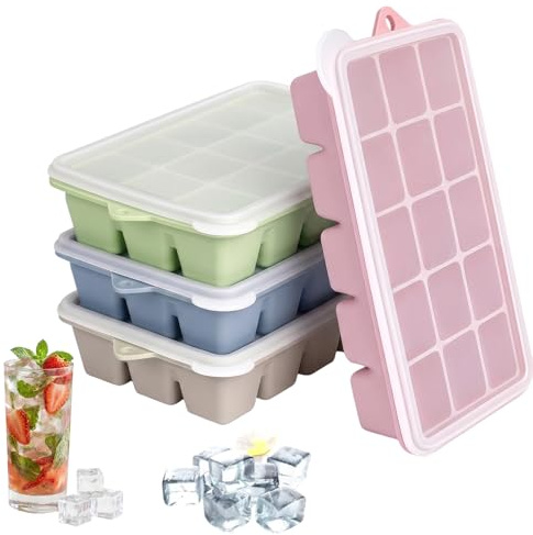 Ceriselle Eiswürfelform, 4er Set Eiswürfelform mit Deckel aus Silikon, Eiswürfelbehälter für Freezer, Easy Release Ice Cube Tray für Kaffee, Cocktail & Whiskey